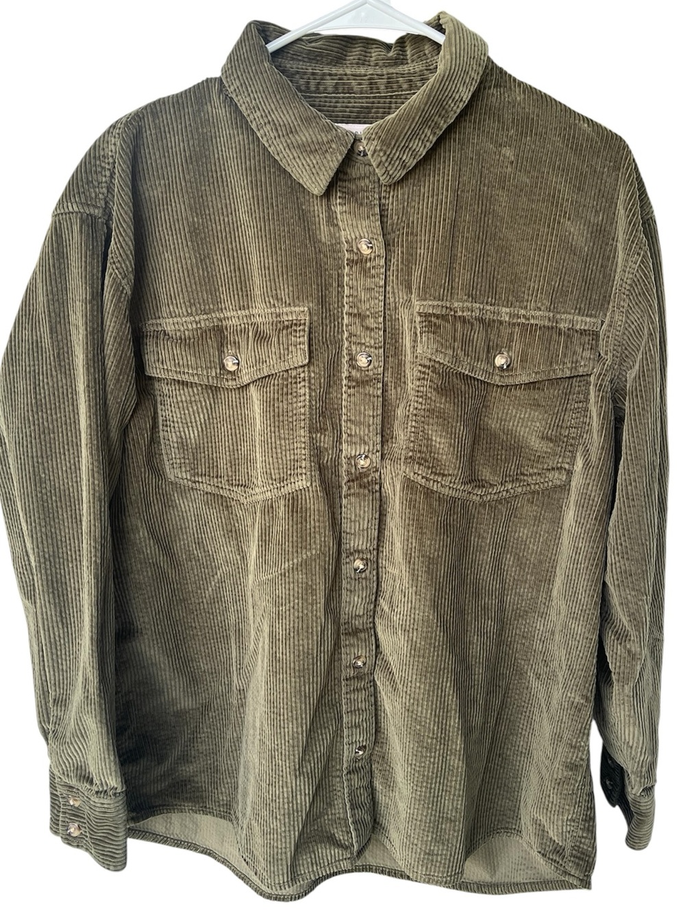 American Eagle Oversized Corduroy Button-Front Shirt Jacket Shacket Olive Small